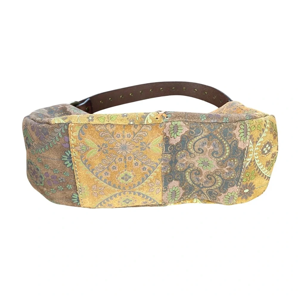 Floral Paisley Patchwork Suede Hobo Bag Tassel Whipstitch Brown Boho Bag